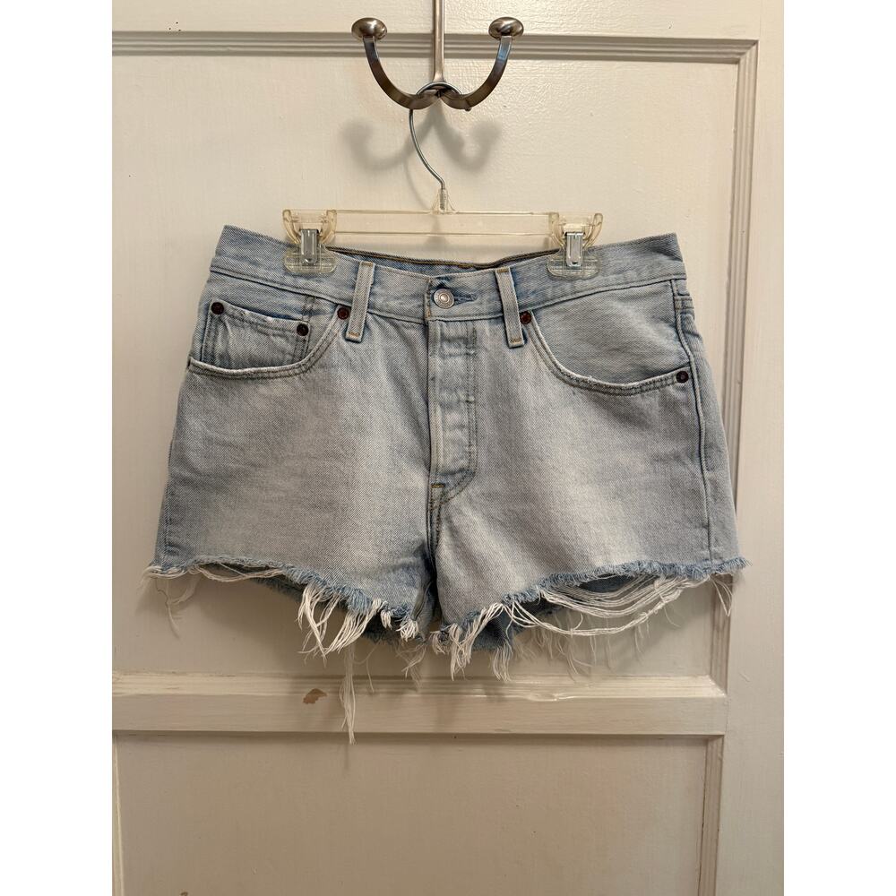 Levi's 501 Shorts Womens 27 Light Blue High Rise Distressed Cutoff Beach Summer